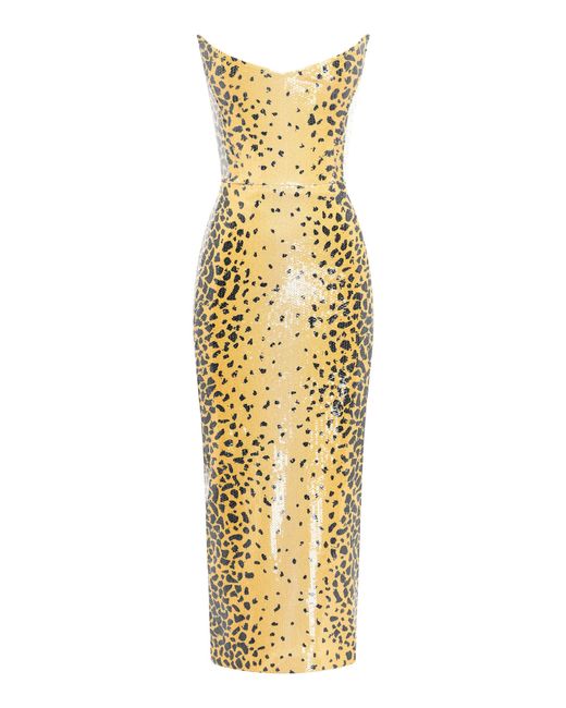 Alex Perry Metallic Strapless Sequined Corset Midi Dress