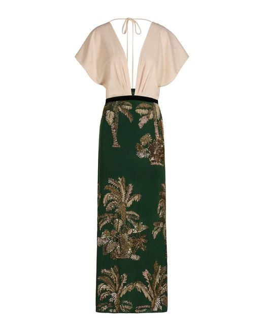 Johanna Ortiz Green Night Steps Silk-Blend Maxi Dress