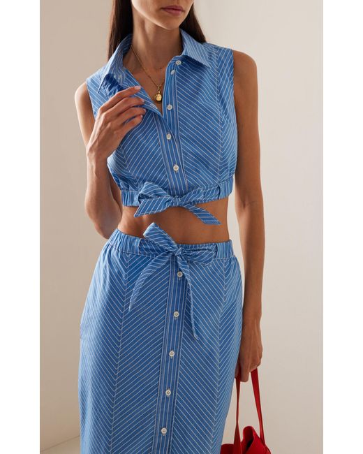 Carolina Herrera Blue Cropped Sleeveless Cotton Top