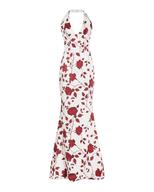 Rasario White Floral-printed Satin Maxi Dress