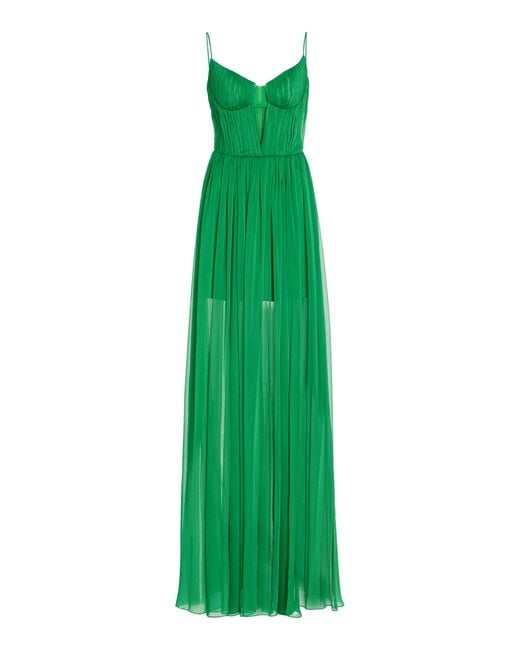 Rasario Green Draped Cutout Chiffon Gown