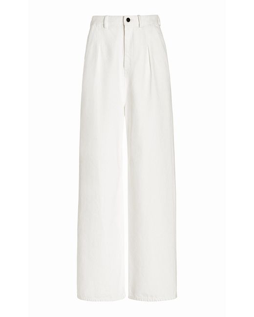 Loulou Studio Pleated Denim Wide-leg Pants in White | Lyst