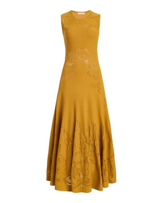 Ulla Johnson Yellow Corinthia Patterned Knit Midi Dress