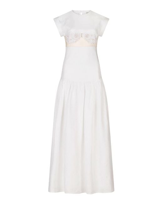 Silvia Tcherassi White Hanane Embroidered Cutout Linen Maxi Dress
