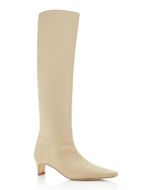 STAUD Wally Leather Knee Boots in White | Lyst UK