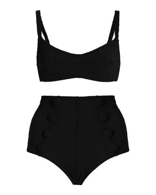 Lisa Marie Fernandez Black Balconette Seersucker High-waist Bikini