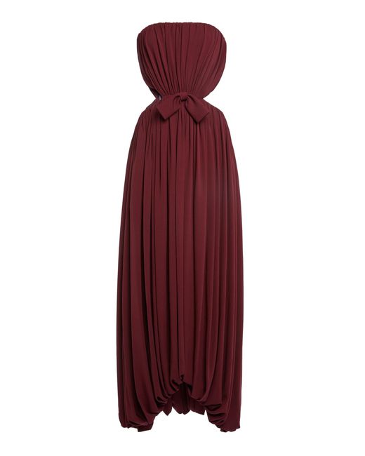 Balenciaga Red Bustier Draped Silk Maxi Dress