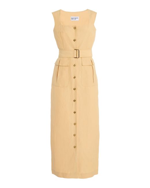 Matthew Bruch Natural Apron Linen-Blend Cargo Midi Dress