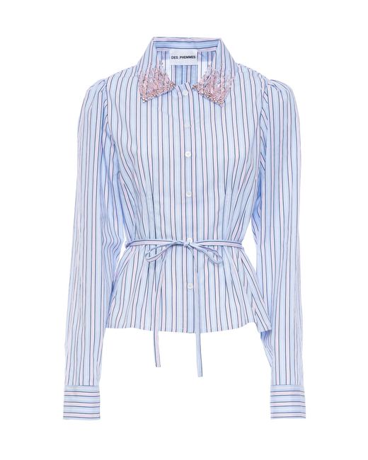 DES_PHEMMES Blue Petite Classic Beaded Cotton Shirt
