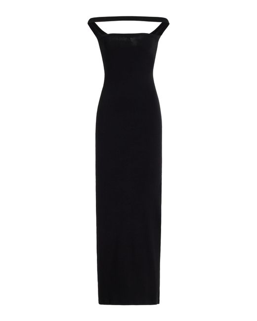 Courreges Black Hyperbole 90s Ribbed-knit Cotton Halter Maxi Dress