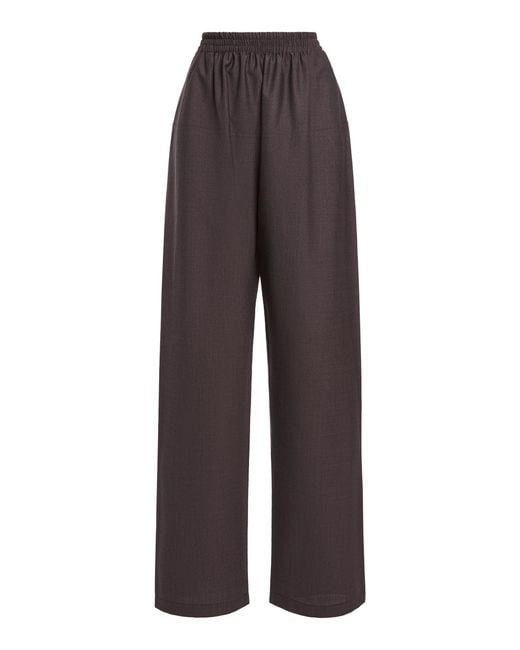 Victoria Beckham Gray High-Rise Wide-Leg Wool Trousers