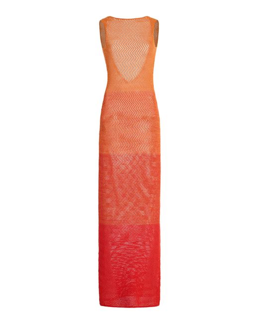 Escvdo Red Exclusive Alpamayo Crocheted Cotton Maxi Dress