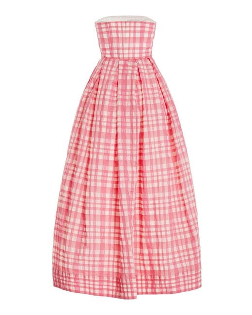 Rosie Assoulin Pink Oh Oh Livia's Strapless Gingham Midi Dress