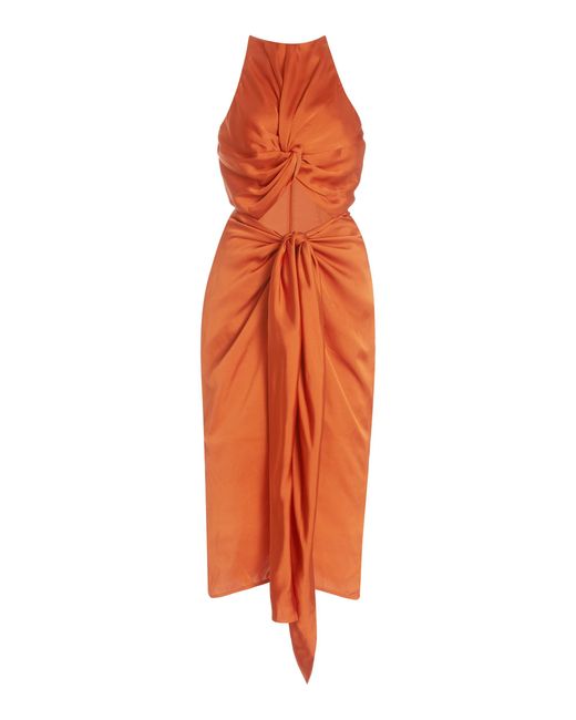 ANDREA IYAMAH Orange Reni Cutout Twisted Satin Midi Dress
