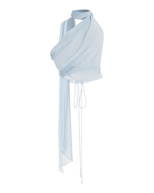 LAQUAN SMITH Blue Scarf-Detailed Silk Top