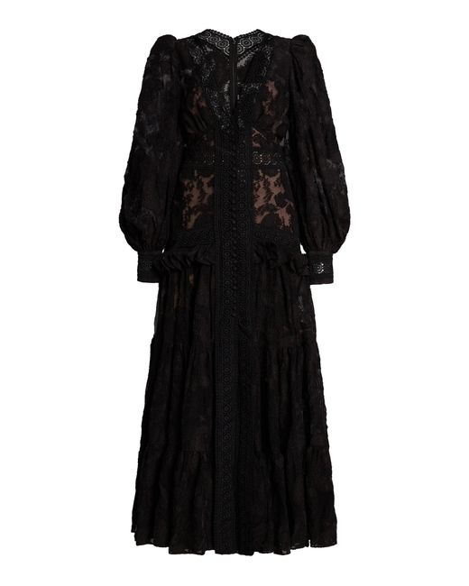 Acler Black Suffield Ruffled Lace Maxi Dress