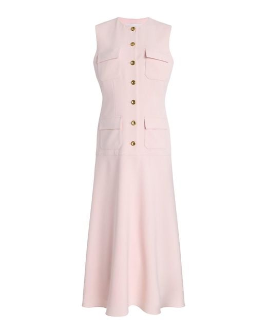 Brandon Maxwell Pink Exclusive Riviera Buttoned Crepe Midi Dress
