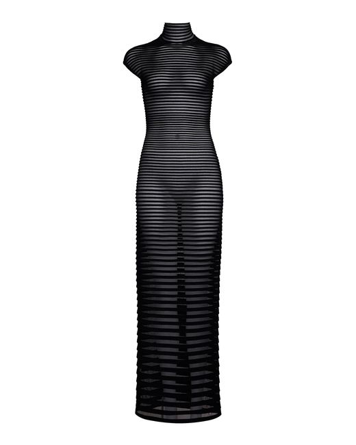 Alaïa Black Open-back Stripe-knit Turtleneck Maxi Dress