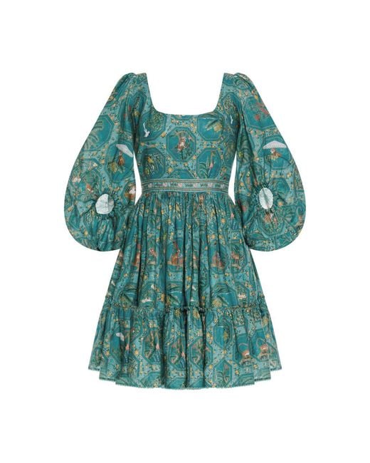 Agua Bendita Green Delirio By The Colony Linen Mini Dress