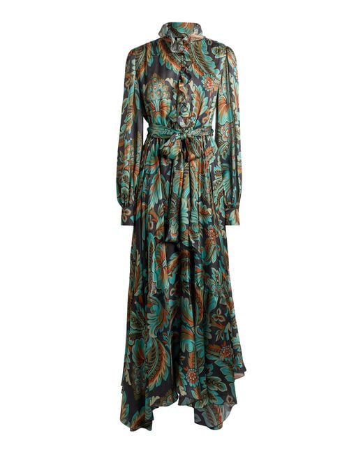 Etro Green Ruffled Silk Maxi Dress