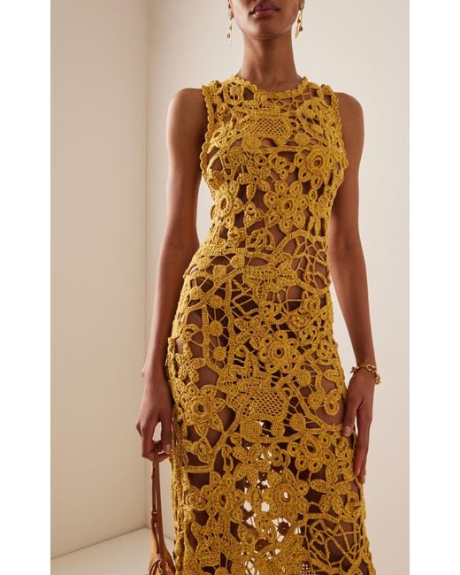 Ulla Johnson Yeal Cotton Crochet Midi Dress in Yellow | Lyst