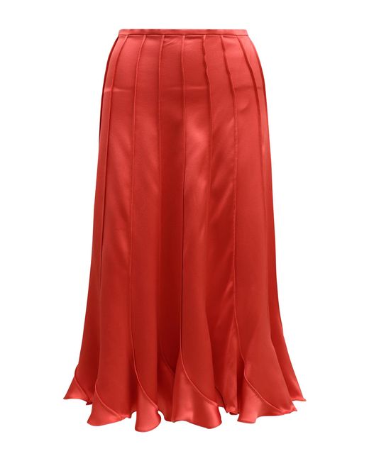Francesca Miranda Red Valencia Silk Midi Skirt