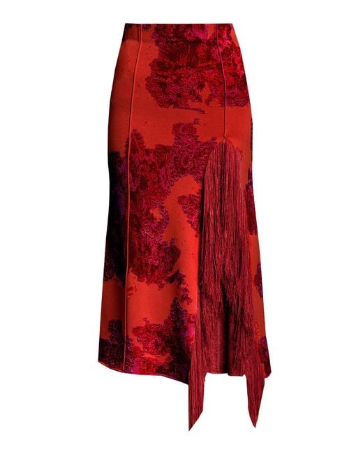 Erdem Red French Fray Knit Midi Skirt