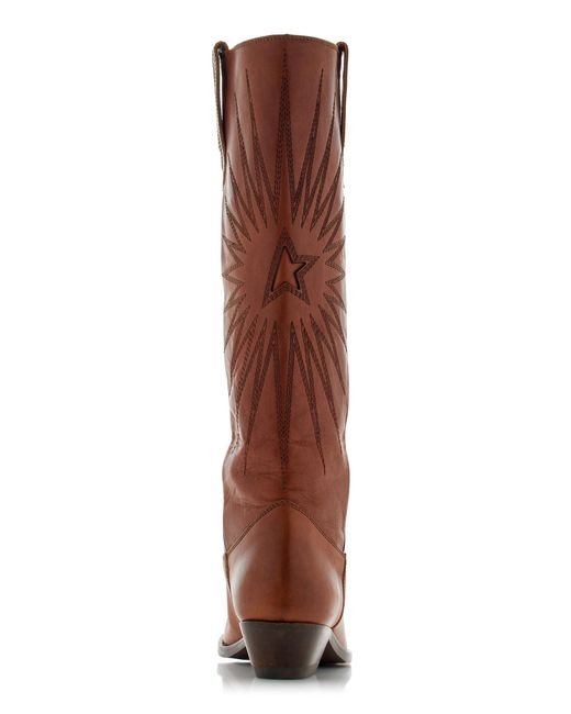 Golden Goose Deluxe Brand Brown Wish Star Embroidered Leather Western Boots