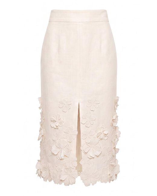 ANDRES OTALORA Natural Fiore Linen Midi Skirt