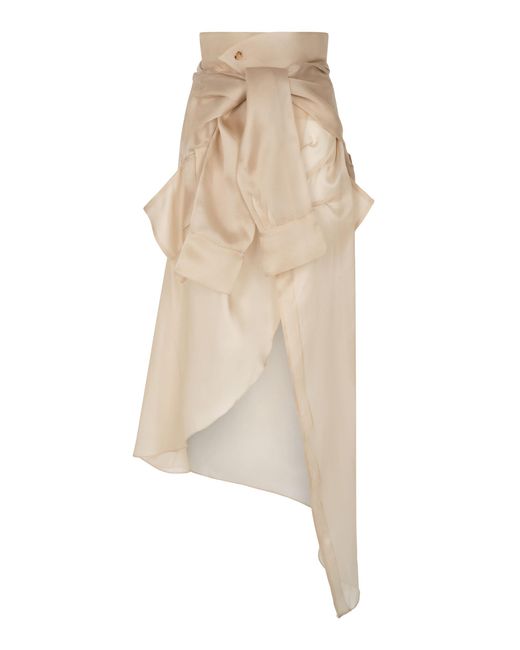 A.W.A.K.E. MODE Natural Deconstructed Sheer Silk Midi Skirt