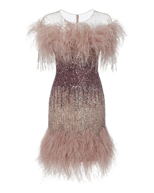 Pamella Roland Pink Ostrich-feather & Sequined Cocktail Dress
