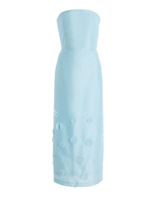 Marlies Grace Blue Lucille Floral-Appliquéd Satin Midi Dress