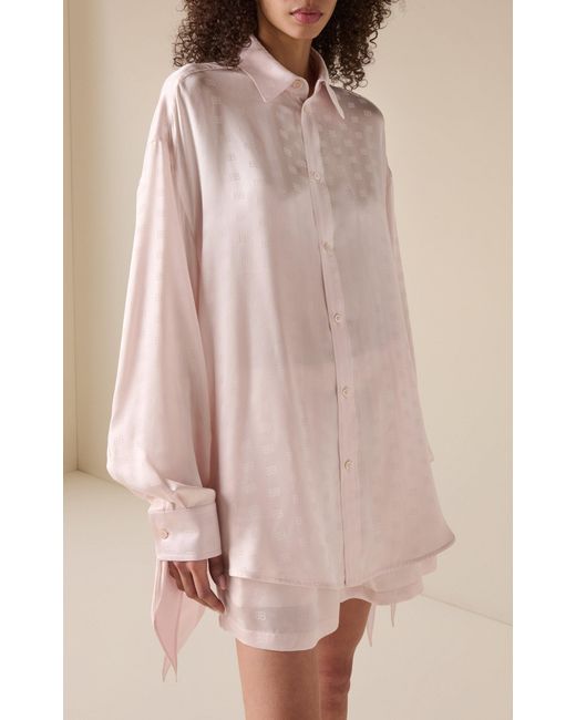 Balenciaga White Knotted-Cuff Logo-Jacquard Silk Shirt