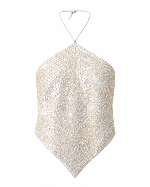 Chan Luu White Cotton Mother-Of-Pearl Button Halter Top