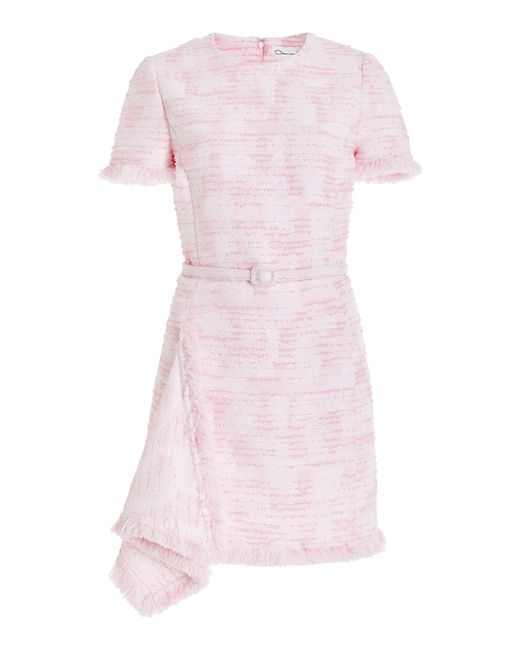 Oscar de la Renta Pink Drape-hem Tweed Mini Dress