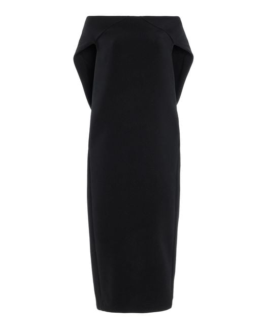 The Row Black Anitas Cape-Detailed Wool Gabardine Midi Dress