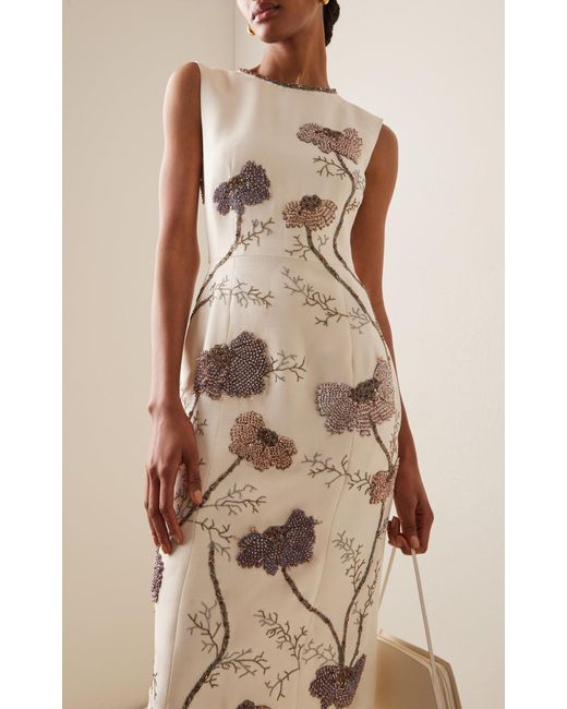 Adam Lippes Natural Embroidered Silk-wool Midi Dress