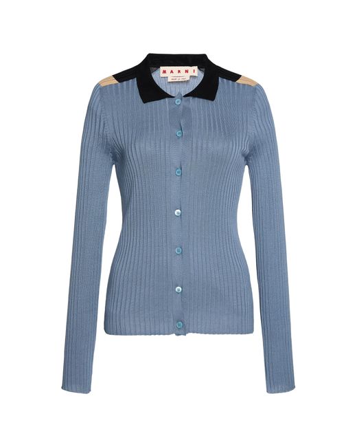 Marni Blue Buttoned Cotton Knit Sweater