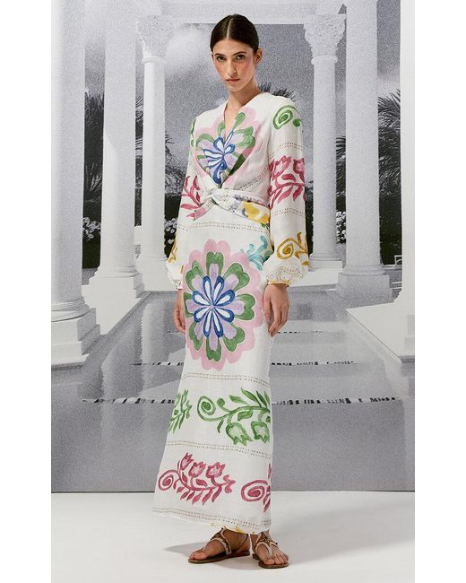 Silvia Tcherassi White Battia Printed Linen Maxi Dress