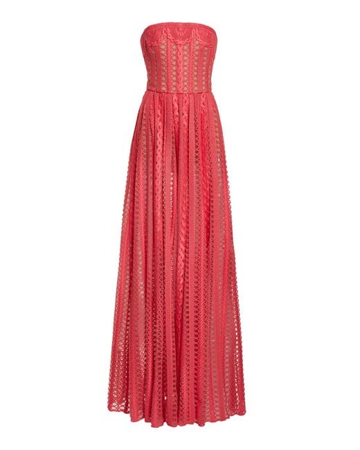 Elie Saab Embroidered Strapless Knit Maxi Dress