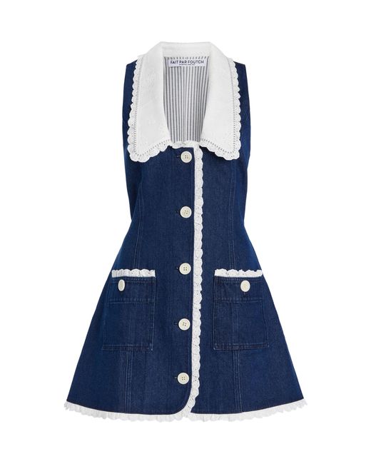 Fait Par Foutch Blue Exclusive Adrienna Denim Mini Tuxedo Dress
