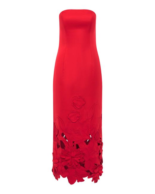 LEO LIN Red Rayna Appliquéd Crepe Maxi Dress