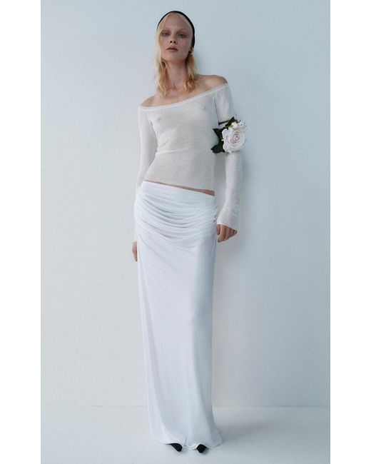 Magda Butrym White Draped Maxi Column Skirt