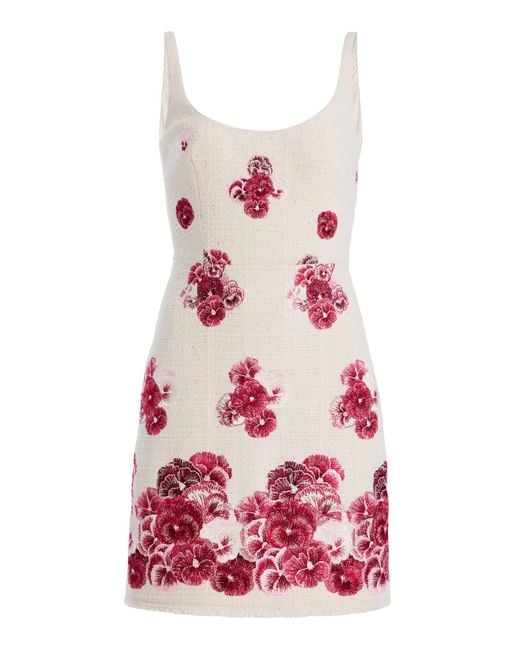 Giambattista Valli Pink Floral Cotton-Blend Boucle-Tweed Mini Dress