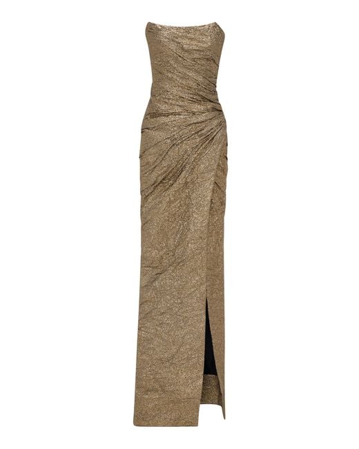 Marmar Halim Natural Ruched Brocade Gown