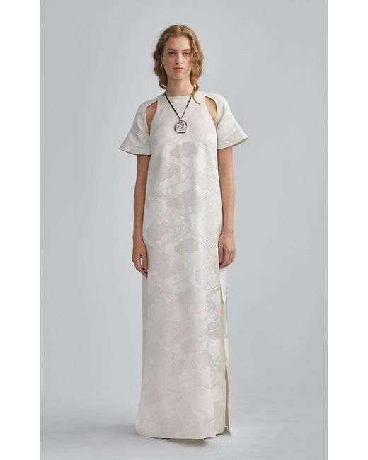Dar Zéro Studio White Exclusive Cutout Silk Jacquard Maxi Dress
