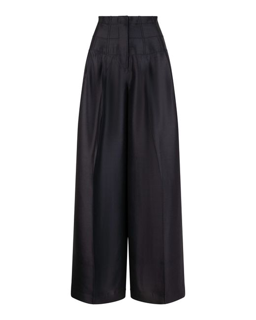 Heirlome Black Condesa Baggy Mid-Rise Wide-Leg Silk Trousers
