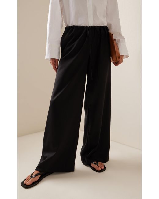 Nili Lotan Black Adriel Relaxed Stretch-wool Wide-leg Pants