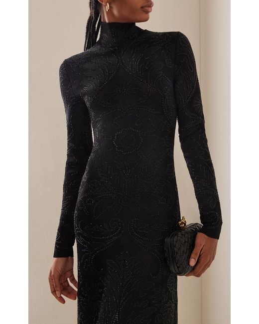 Carolina Herrera Black Crystal-embellished Pointelle-knit Turtleneck Gown