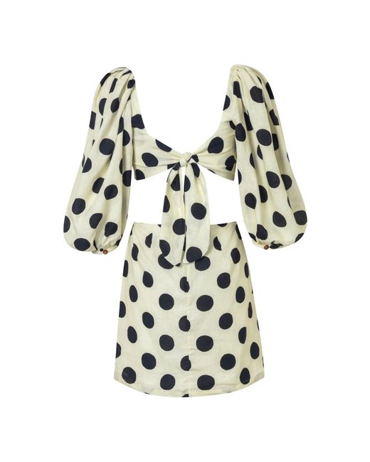 Cala De La Cruz White Guapi Pola-Dot Linen Mini Dress
